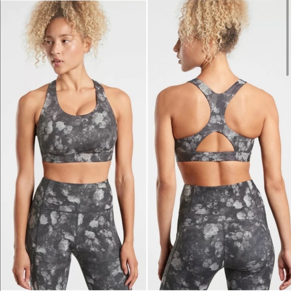 Athleta Ultimate Racer Bra A-C, Size S in Frozen Floral Grey